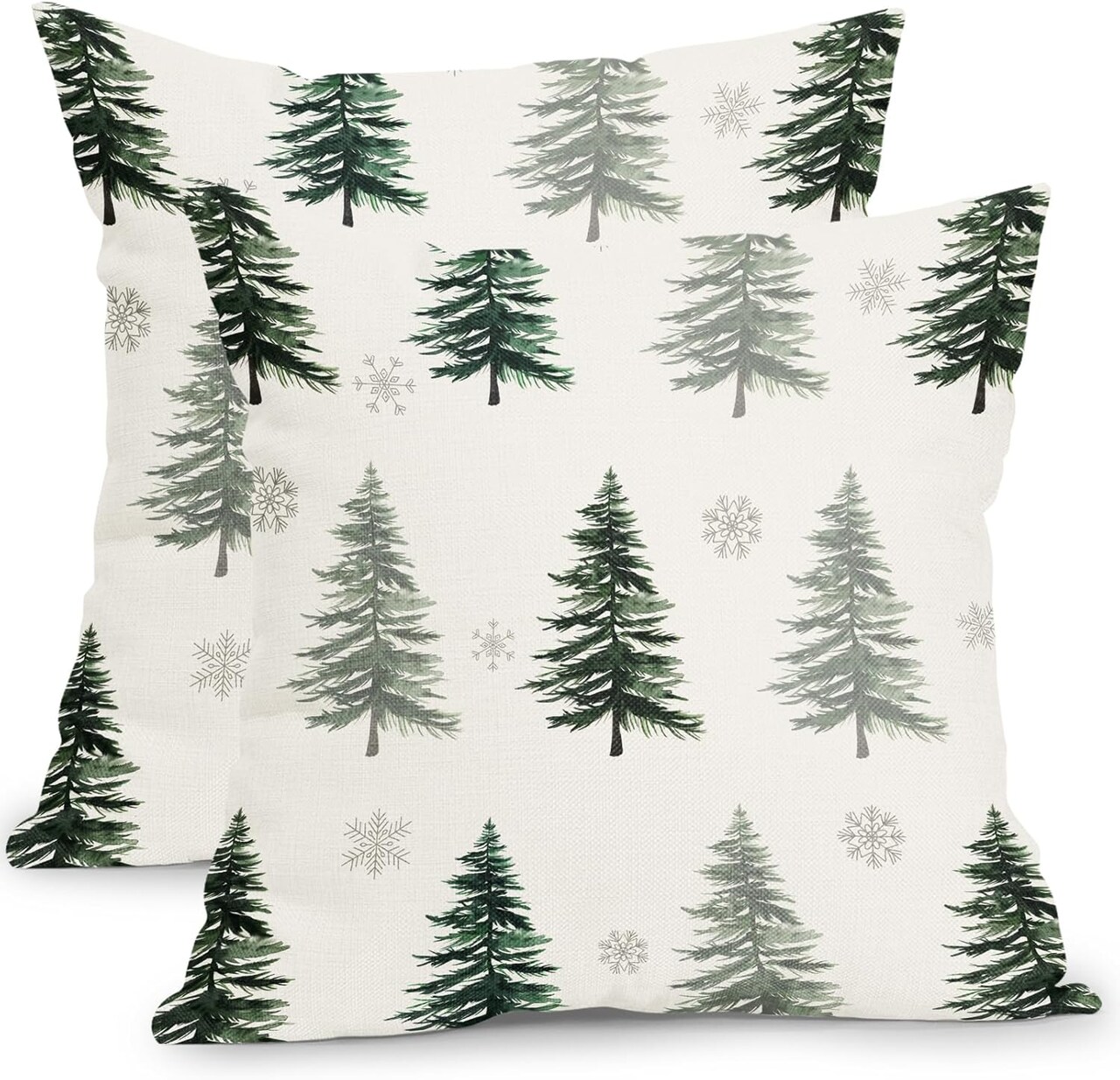Kawani Christmas Pillow Covers 18x18 Inch Set of 2 Green Christmas Tree Snowflake Outdoor Decorative Throw Pillow Covers Winter Holiday Farmhouse Pillowcases Cushion Covers for Couch Decor